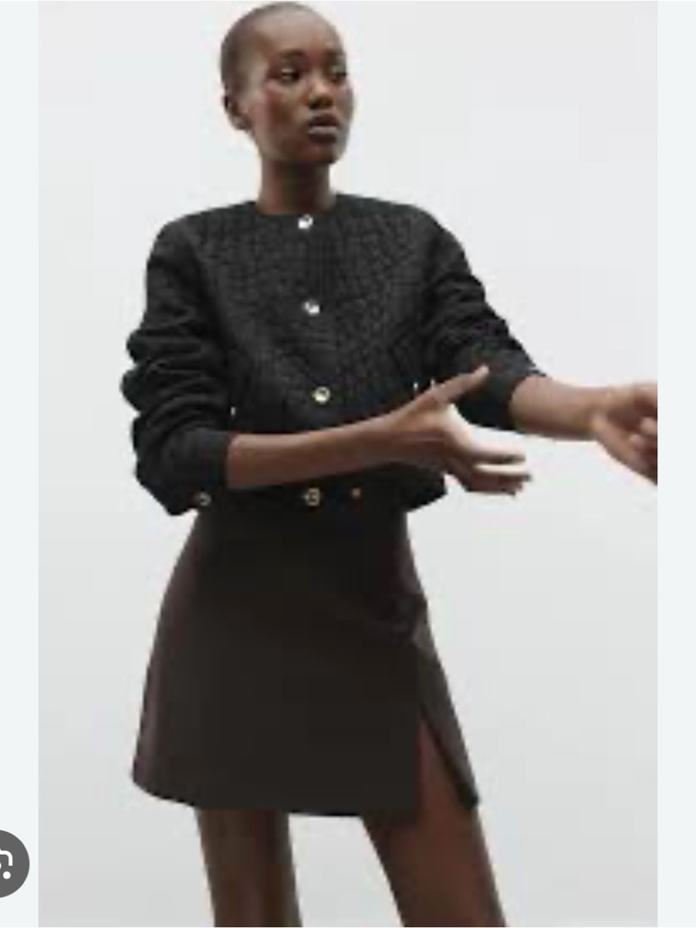 Zara Black Quilted Bomber Jacket with Button Front